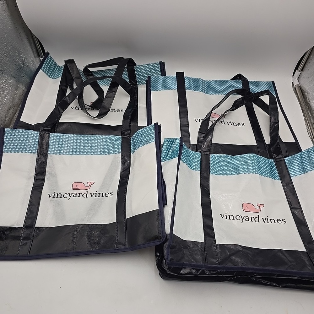 Set of 4 - Vineyard Vines Plastic Grocery Beach Reusable Tote Bag 16"X 12"